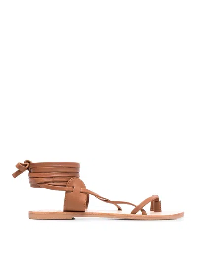 Manebi Tie-up Leather Sandals In Brown