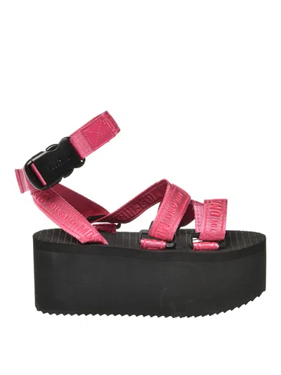 Moschino Women's Logo Print Strappy Platform Sandals In Pink