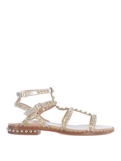 Ash Beige Leather Precious Sandals In Gold
