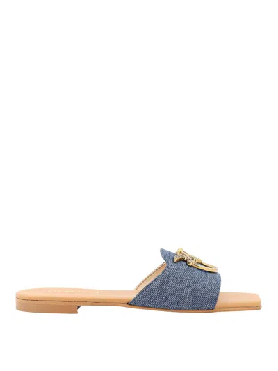 Pinko Leather Sandals In Blue
