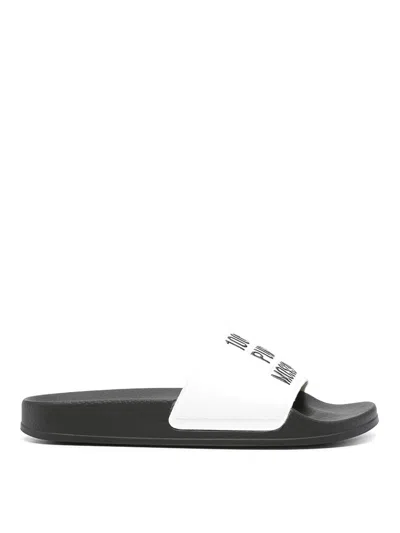 Moschino Logo-embossed Faux-leather Slides In White