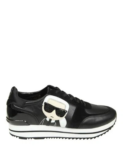 Karl Lagerfeld Karl Patch Detail Leather And Suede Trainers In Black