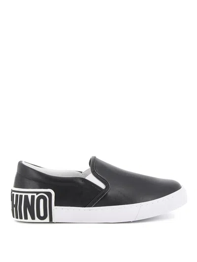 Moschino Rubber Logo Slip-ons In Black