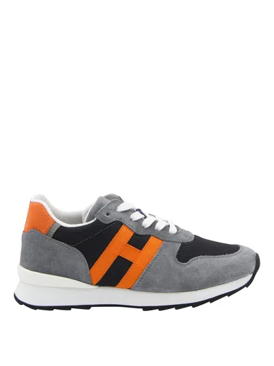Hogan Kids' R261 Low-top Suede Sneakers In Orange,grey