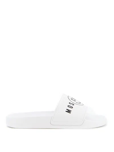 Moschino Slide Sandal With Smile Logo In White