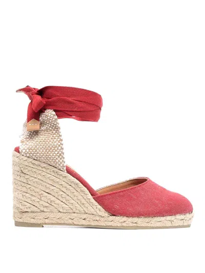 Castaã±er Carina Raffia Wedge Espadrilles In Red