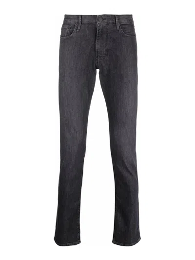 Emporio Armani Faded Stretch-cotton Jeans With Logo Patch In Black