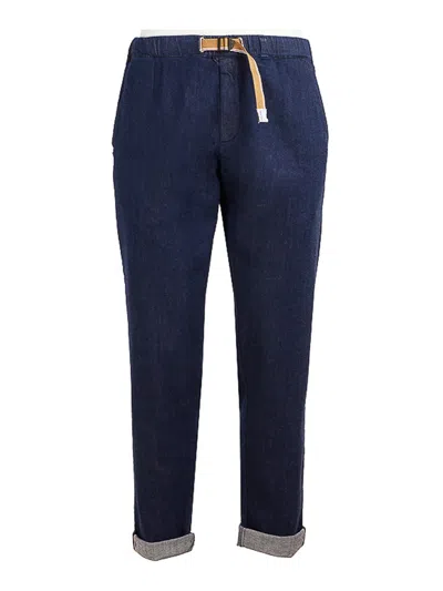 White Sand Stretch Cotton Trousers In Blue Navy