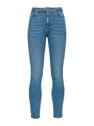Pinko Stretch Skinny Jeans With Belt In Medium Vintage Wash