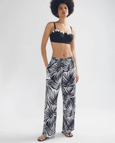 White House Black Market Smocked Waist Printed Pant In Palm Frond Black