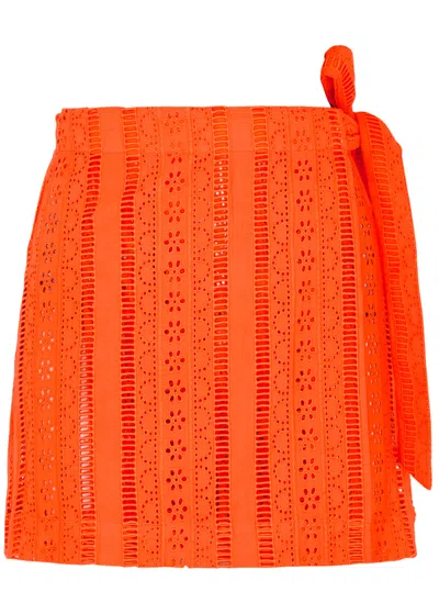 Damson Madder Fiji Broderie Anglaise Cotton Wrap Skirt In Orange