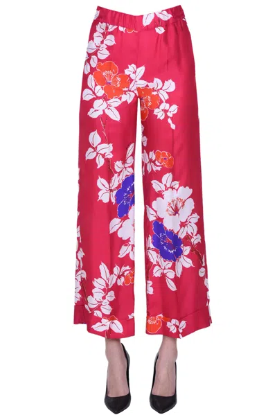 P.a.r.o.s.h Floral-print Cropped Silk Trousers In Raspberry