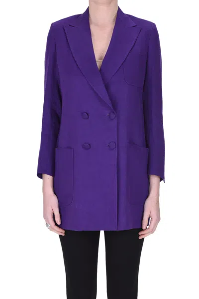 Saulina Milano Double Breasted Linen Blazer In Purple