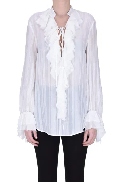 Dondup Ruched Cotton Blouse In Ivory