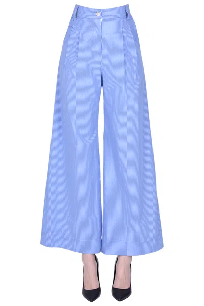 Minina Striped Cotton Trousers In Blue