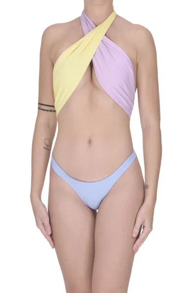 Reina Olga Showpony Cut-out Halterneck Swimsuit In Multicoloured