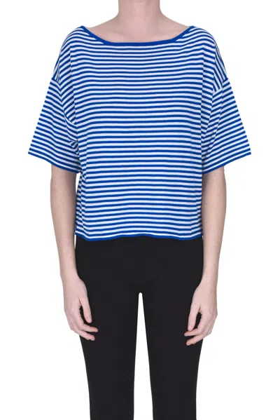 Base Milano Cropped Striped Pullover In Blue