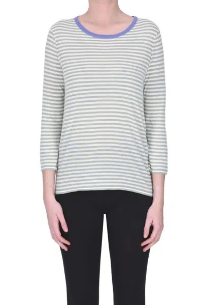 Base Milano Striped Cotton Pullover In Pastel Green