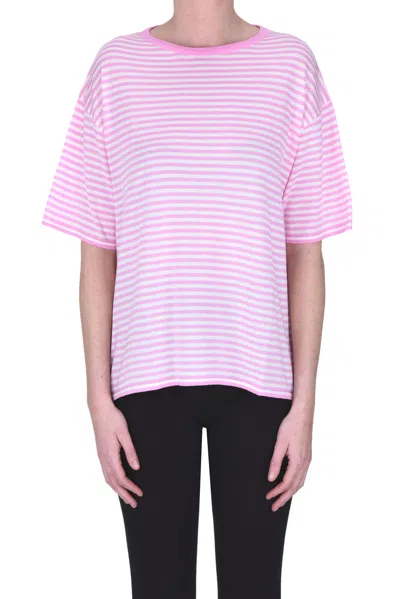 Base Milano Striped Pullover In Pink