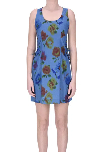 Moschino Boutique Flower Print Mini Dress In Denim