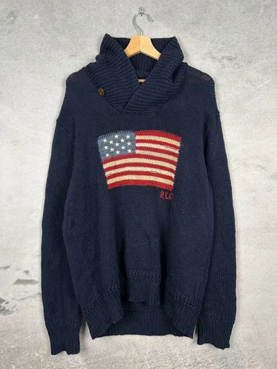 Pre-owned Polo Ralph Lauren X Vintage Polo Ralph Laurent American Flag Sweater 90's In Navy