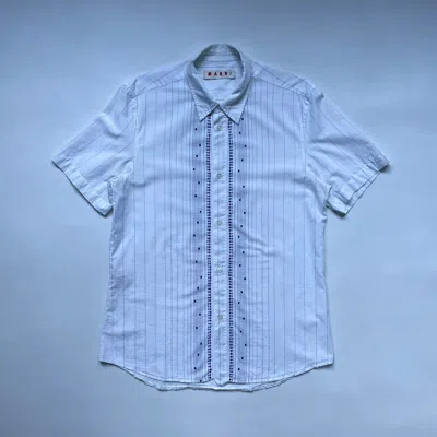 Pre-owned Marni Late 2000s Linear Print Shirt In White/blue