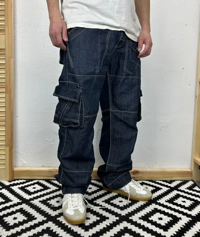 Pre-owned Avant Garde X Vintage Y2k Cargo Denim Jeans Size 36/32 Multi Pocket In Blue
