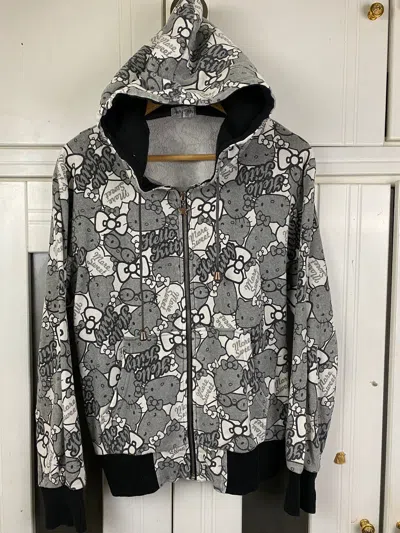Pre-owned Vintage Hello Kitty Full Print Zipper In Grey