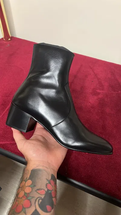 Pre-owned Saint Laurent High Leather Top Boots In Black