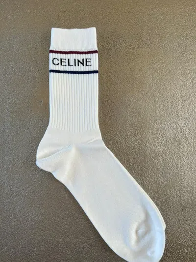 Pre-owned Celine Logo Socks In White