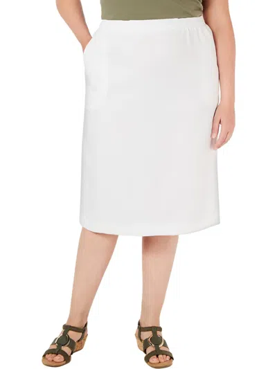 Alfred Dunner Plus Womens Smocked Knee Length Midi Skirt In White