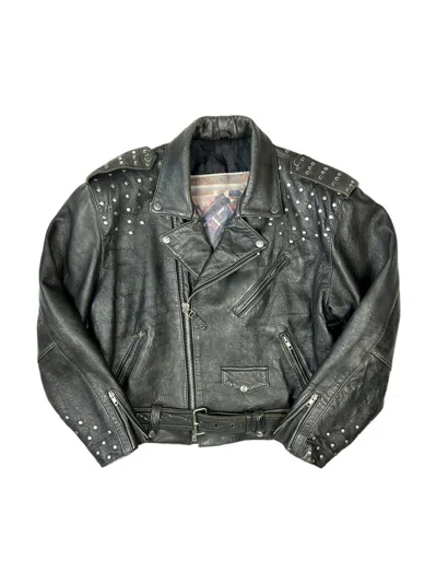 Pre-owned Avant Garde X Leather Jacket Vintage Black Punk Leather Jacket With Metal Buttons Bikers (size Large)