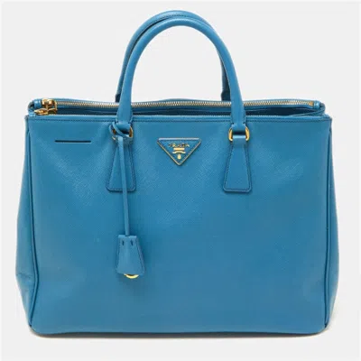 Prada Saffiano Lux Leather Large Galleria Double Zip Tote In Blue