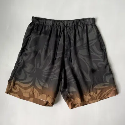 Pre-owned Dries Van Noten A/w 20 Ombre Floral Satin Shorts In Black/brown