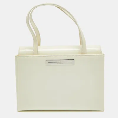 Aigner Patent Leather Logo Flap Tote In White