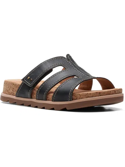Clarks Yacht Coral Womens Leather Slip On Slide Sandals In Black