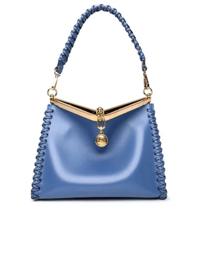 Etro Medium Vela Braided Leather Bag In Blue