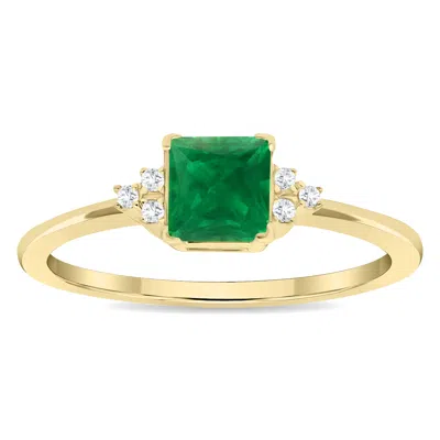 Sselects Women's Square Shaped Emerald And Diamond Half Moon Ring In 10k Yellow Gold In Green