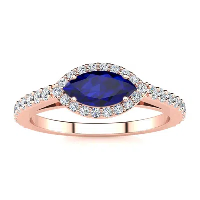 Sselects 1 Carat Marquise Shape Sapphire And Halo Diamond Ring In 14 Karat Rose Gold In Multi