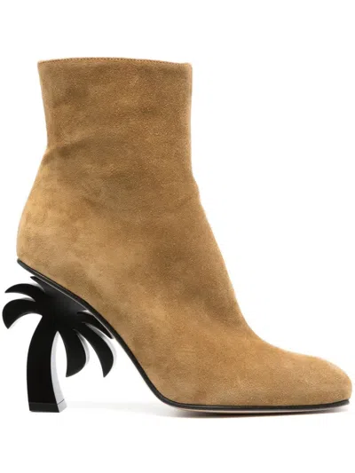 Palm Angels Beige Suede Ankle Boots With Palm Heel In Brown