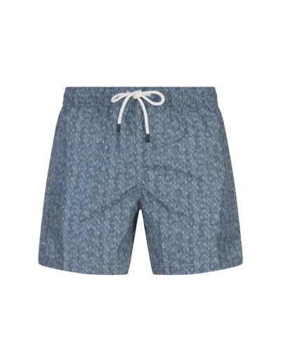 Fedeli Ocean Blue Swim Shorts With Micro Pattern
