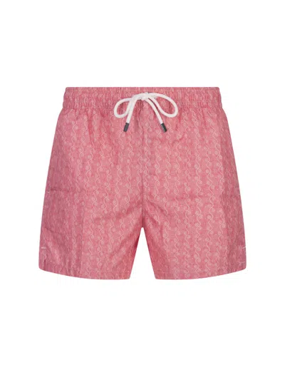 Fedeli Red Swim Shorts With Micro Pattern