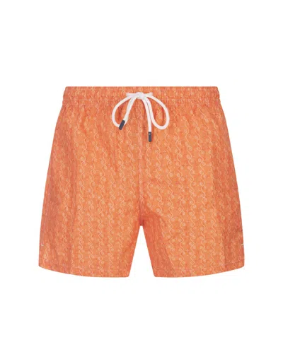 Fedeli Orange Swim Shorts With Micro Pattern