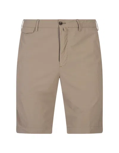 Pt Bermuda Dark Beige Stretch Cotton Shorts In Brown