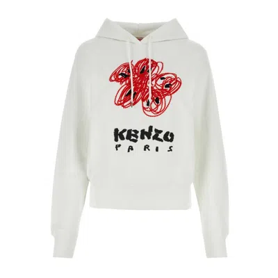 Kenzo Logo Printed Drawstring Hoodie In White