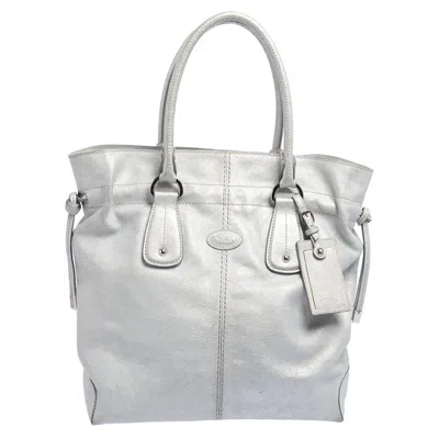 Tod's Silver Leather Restyling D Bag Media Tote