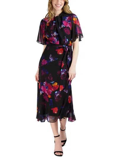 Donna Ricco Womens Floral Print Mid-calf Midi Dress In Multi