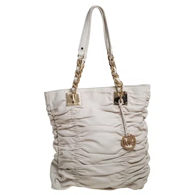 Michael Michael Kors Pleated Leather Chain Tote In White