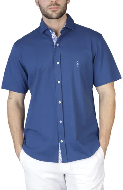 Tailorbyrd Solid Short Sleeve Getaway Shirt In Blue