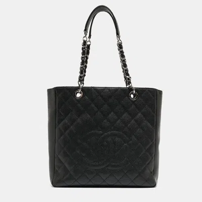 Pre-owned Chanel Caviar Quilted Leather Cc Tote In Black